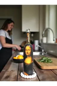 El Yapımı Mona Lisa Desenli 750ml Cam Yağdanlık, Sosluk, Sunumluk, Mutfak Dekorasyon - Görsel 3
