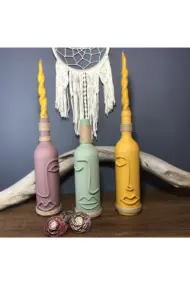 El Yapımı Dekoratif Şarap Şişeleri 3 'lü Set (ÇİÇEK İÇİN VAZO, MUM İÇİN ŞAMDAN VEYA YALNIZCA DEKOR)