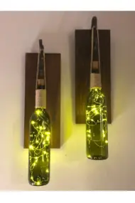 Led Işıklı Ceviz Renkli Duvar Aplik 2'li Set - Görsel 2