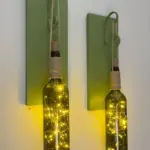 Led Işıklı Yeşil Ahşap Renkli Retro Şarap Şişesi Duvar Aplik 2'li Set