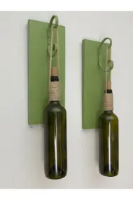 Led Işıklı Yeşil Ahşap Renkli Retro Şarap Şişesi Duvar Aplik 2'li Set - Görsel 4