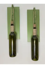 Led Işıklı Yeşil Ahşap Renkli Retro Şarap Şişesi Duvar Aplik 2'li Set - Görsel 5