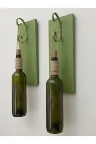 Led Işıklı Yeşil Ahşap Renkli Retro Şarap Şişesi Duvar Aplik 2'li Set - Görsel 6