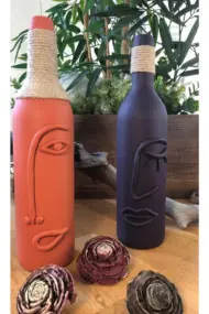 Turuncu ve Mor El Yapımı Dekoratif Şişeler 2 Li