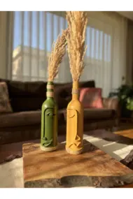 El Yapımı Dekoratif Şarap Şişeleri 2'li Set - Görsel 4