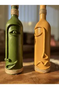 El Yapımı Dekoratif Şarap Şişeleri 2'li Set - Görsel 7
