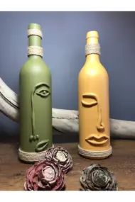 El Yapımı Dekoratif Şarap Şişeleri 2'li Set - Görsel 8