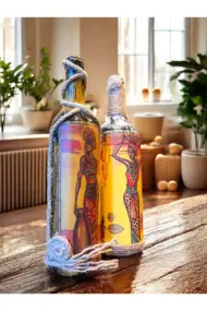 El Yapımı Dekoratif Şişeler 2'li Set - Görsel 3