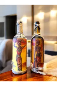 El Yapımı Dekoratif Şişeler 2'li Set - Görsel 4