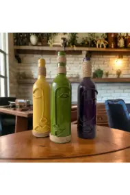 El Yapımı Dekoratif Vazo Şamdan Şarap Şişeleri 3'lü Set