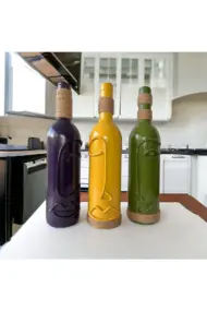 El Yapımı Dekoratif Vazo Şamdan Şarap Şişeleri 3'lü Set - Görsel 3