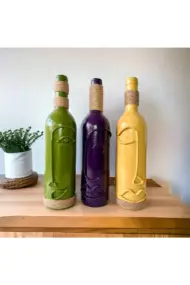 El Yapımı Dekoratif Vazo Şamdan Şarap Şişeleri 3'lü Set - Görsel 4