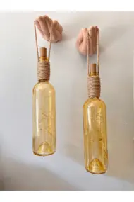 El Figürlü Duvar Lambası – PİLLİ LED Işıklı Dekoratif Vitray Boyalı Cam Şişe Aydınlatma | Vintage E - Görsel 5