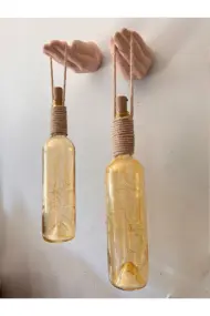 El Figürlü Duvar Lambası – PİLLİ LED Işıklı Dekoratif Vitray Boyalı Cam Şişe Aydınlatma | Vintage E - Görsel 6