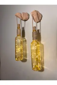 El Figürlü Duvar Lambası – PİLLİ LED Işıklı Dekoratif Vitray Boyalı Cam Şişe Aydınlatma | Vintage E - Görsel 7