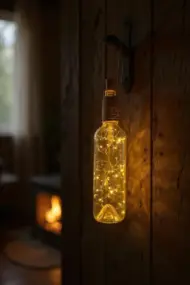 El Figürlü Duvar Lambası – PİLLİ LED Işıklı Dekoratif Vitray Boyalı Cam Şişe Aydınlatma | Vintage E - Görsel 8