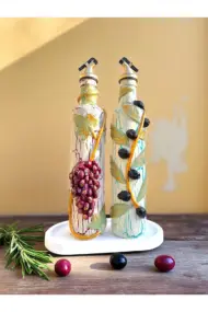 El yapımı Kil Kabartma Uygulama Ege Dokunuşu El Yapımı Zeytin & Üzüm Şişeleri, Yağdanlık, Sosluk - Görsel 2