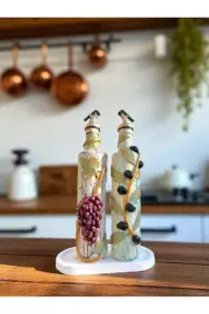 El yapımı Kil Kabartma Uygulama Ege Dokunuşu El Yapımı Zeytin & Üzüm Şişeleri, Yağdanlık, Sosluk - Görsel 4