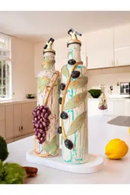 El yapımı Kil Kabartma Uygulama Ege Dokunuşu El Yapımı Zeytin & Üzüm Şişeleri, Yağdanlık, Sosluk - Görsel 5