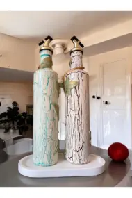 El yapımı Kil Kabartma Uygulama Ege Dokunuşu El Yapımı Zeytin & Üzüm Şişeleri, Yağdanlık, Sosluk - Görsel 6