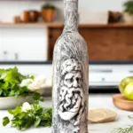 El Yapımı Antik Yüz Figürlü Yağdanlık, Sosluk, Sirkelik Cam Şişe Üzeri Taş Doku, Sunum Standlı