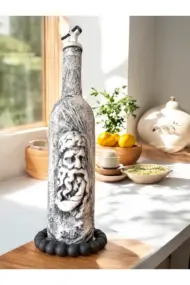 El Yapımı Antik Yüz Figürlü Yağdanlık, Sosluk, Sirkelik Cam Şişe Üzeri Taş Doku, Sunum Standlı - Görsel 2