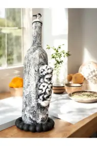 El Yapımı Antik Yüz Figürlü Yağdanlık, Sosluk, Sirkelik Cam Şişe Üzeri Taş Doku, Sunum Standlı - Görsel 3