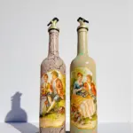 750 ml El Yapımı Vintage Desenli Sunum Stantlı 2'li Zeytinyağı Sıvıyağ Şişesi Yağdanlık Yağlık