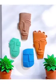 Etnik ve Soyut Tarz Minyatür 4 lü Duvar Dekor Seti, Doğal Taş Doku & Pastel Renkler