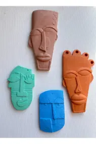 Etnik ve Soyut Tarz Minyatür 4 lü Duvar Dekor Seti, Doğal Taş Doku & Pastel Renkler - Görsel 2