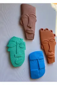 Etnik ve Soyut Tarz Minyatür 4 lü Duvar Dekor Seti, Doğal Taş Doku & Pastel Renkler - Görsel 3