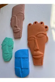 Etnik ve Soyut Tarz Minyatür 4 lü Duvar Dekor Seti, Doğal Taş Doku & Pastel Renkler - Görsel 4