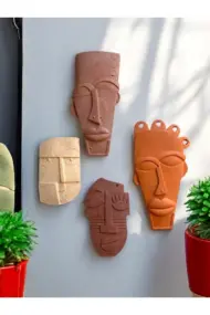 Etnik ve Soyut Tarz Minyatür 4 lü Duvar Dekor Seti, Doğal Taş Doku & Pastel Renkler