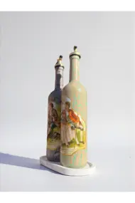 750 ml El Yapımı Vintage Desenli Sunum Stantlı 2'li Zeytinyağı Sıvıyağ Şişesi Yağdanlık Yağlık - Görsel 5