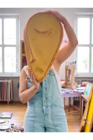 Sarı Taş Heykel Duvar Maskesi, El Yapımı Soyut Yarı Yüz Duvar Dekoru, Ev ve Ofis Hediye Dekor