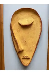 Sarı Taş Heykel Duvar Maskesi, El Yapımı Soyut Yarı Yüz Duvar Dekoru, Ev ve Ofis Hediye Dekor - Görsel 4