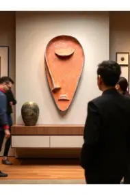 Taş Heykel Duvar Maskesi, El Yapımı Soyut Yarı Yüz Duvar Dekoru, Ev ve Ofis Hediye Dekor - Görsel 2