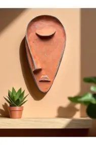 Taş Heykel Duvar Maskesi, El Yapımı Soyut Yarı Yüz Duvar Dekoru, Ev ve Ofis Hediye Dekor - Görsel 3
