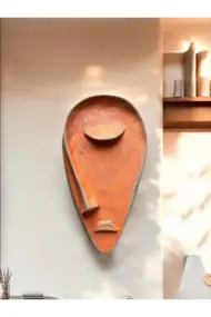 Taş Heykel Duvar Maskesi, El Yapımı Soyut Yarı Yüz Duvar Dekoru, Ev ve Ofis Hediye Dekor - Görsel 5