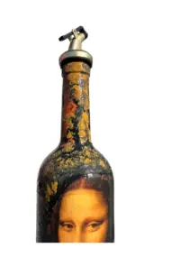 El Yapımı Mona Lisa Desenli 750ml Cam Yağdanlık, Sosluk, Sunumluk, Mutfak Dekorasyon - Görsel 4