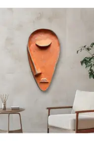 Taş Heykel Duvar Maskesi, El Yapımı Soyut Yarı Yüz Duvar Dekoru, Ev ve Ofis Hediye Dekor - Görsel 8