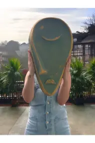 Taş Heykel Duvar Maskesi, El Yapımı Soyut Yarı Yüz Dekoru, Ev ve Ofis İçin Benzersiz Ev Hediyesi - Görsel 5