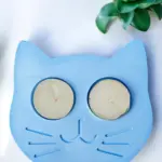 Mavi Kedi Şekilli Beton Mumluk - El Yapımı Dekoratif Çay Işığı tealight Mumluk - Minimalist Kedi Te
