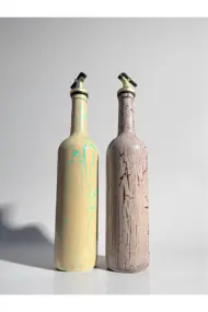 750 ml El Yapımı Vintage Desenli Sunum Stantlı 2'li Zeytinyağı Sıvıyağ Şişesi Yağdanlık Yağlık - Görsel 8