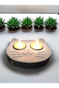 Mavi Kedi Şekilli Beton Mumluk - El Yapımı Dekoratif Çay Işığı tealight Mumluk - Minimalist Kedi Te - Görsel 3
