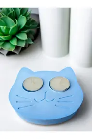 Mavi Kedi Şekilli Beton Mumluk - El Yapımı Dekoratif Çay Işığı tealight Mumluk - Minimalist Kedi Te - Görsel 4