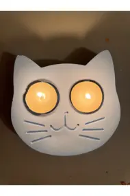 Mavi Kedi Şekilli Beton Mumluk - El Yapımı Dekoratif Çay Işığı tealight Mumluk - Minimalist Kedi Te - Görsel 5