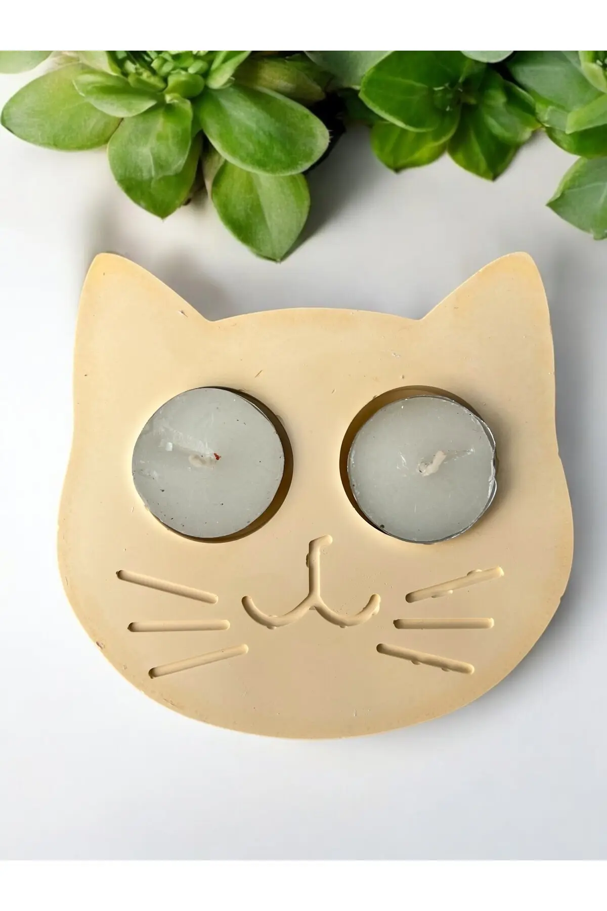 4273567daac3393011-img-1_org_zoom Sarı Kedi Şekilli Beton Mumluk - El Yapımı Dekoratif Çay Işığı tealight Mumluk - Minimalist Kedi Te - Görsel 1