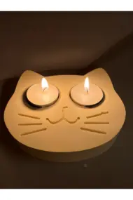 Sarı Kedi Şekilli Beton Mumluk - El Yapımı Dekoratif Çay Işığı tealight Mumluk - Minimalist Kedi Te - Görsel 3