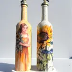 El Yapımı Çatlatma Desenli Cam Yağdanlık Seti – Ayçiçeği ve Kadın Desenli, Mutfak Tasarım, Dekor